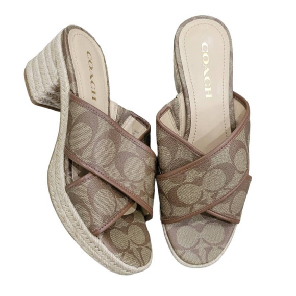 COACH Sloan Monogram Espadrille Slip On Block Heels Size 7.5 - Picture 2 of 9